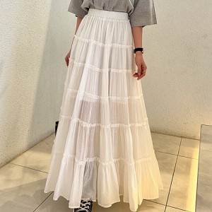 <b>프릴 캉캉 플레어 주름 밴딩 롱 스커트</b>