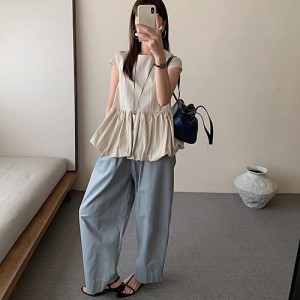 <b>펌킨 볼륨 코튼 퍼프 반팔 블라우스</b>