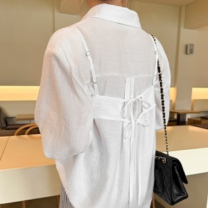 <b>쿨링 쉬폰 뷔스티에 레이어드 리본 셔츠 블라우스</b>