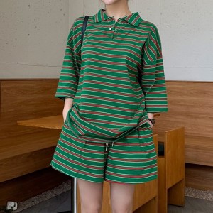 <b>하이웨스트 스트라이프 밴딩 와이드 반바지</b>