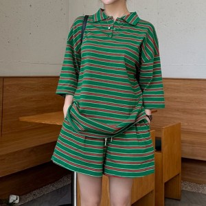 <b>빅사이즈 스트라이프 럭비 반팔 카라 티셔츠</b>